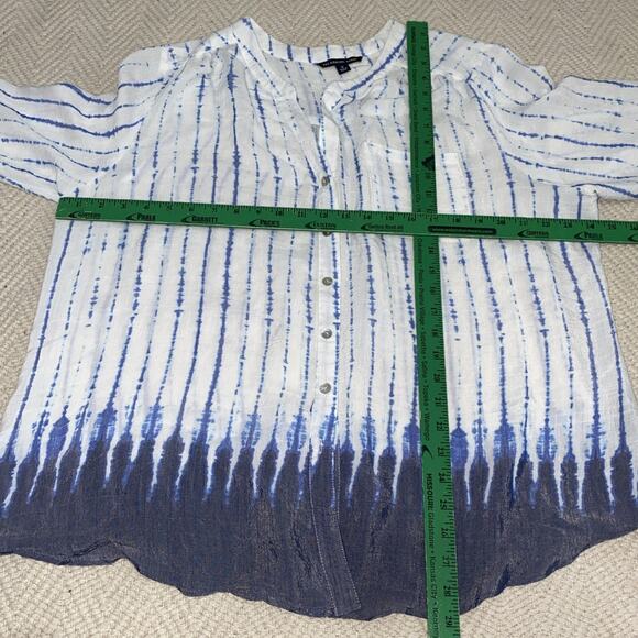 Zac & Rachel Women 1X Shirt Large Blue White Breezy Costal Blouse Top Peasant - Picture 6 of 8
